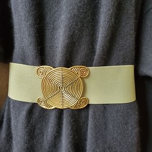 Vintage stretch belt heavy brass geometric buckle